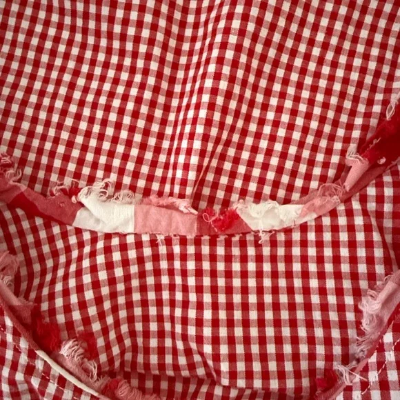 Handmade red gingham plaid ruffle trim top large festival boho garden party - Picture 9 of 10